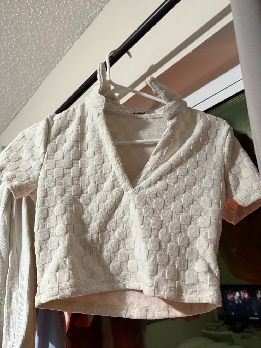 Checkered V-Neck Cropped Top